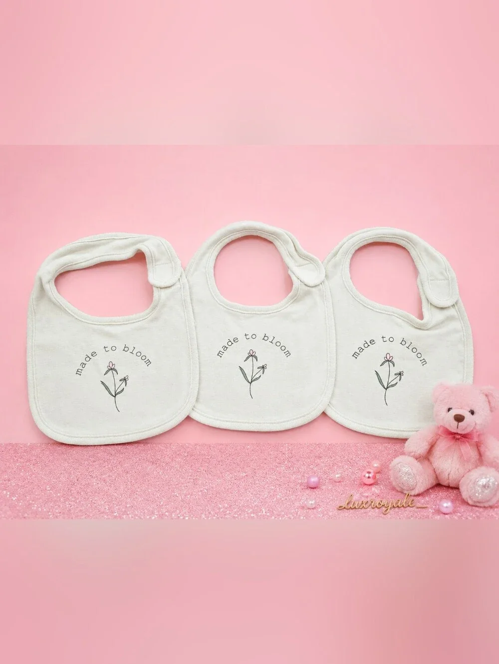 Okie Dokie Made to Bloom Baby Bib Set of 3 One Size Floral Cotton OS